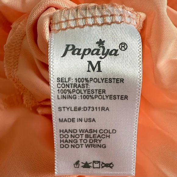 Papaya Strapless Peach Chiffon Maxi Dress M Lace Appliqué Bodice, Pleated Skirt - Picture 6 of 10